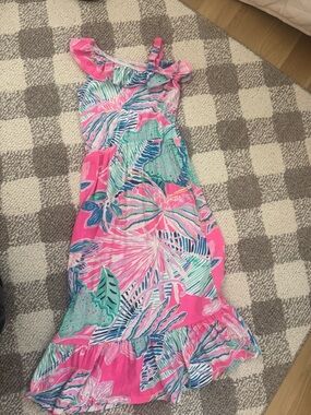 Lilly Pulitzer Girls Pink Multi Tropical Print Dress